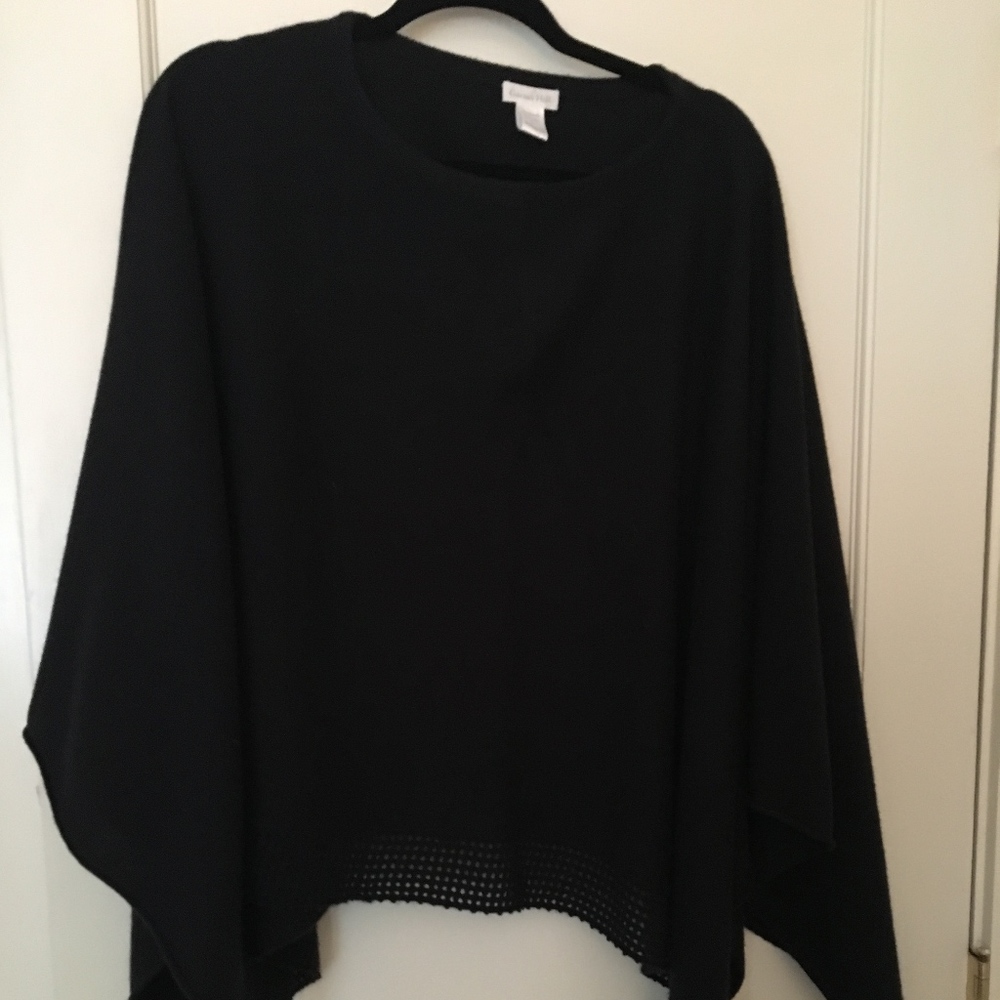 Garnet Hill cashmere black "poncho" with trim